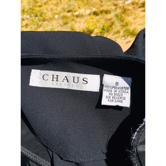 Vintage CHAUS Black Button-Down High High Shoulder Puff Sleeve Wiggle Dress - Picture 8 of 8